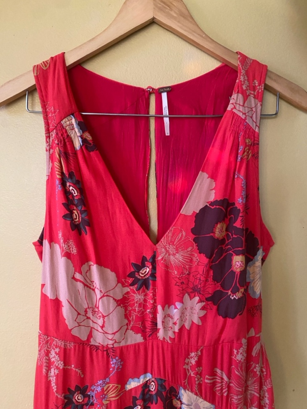 Floral Free People V-Neck Red Maxi Dress sz 2 Small